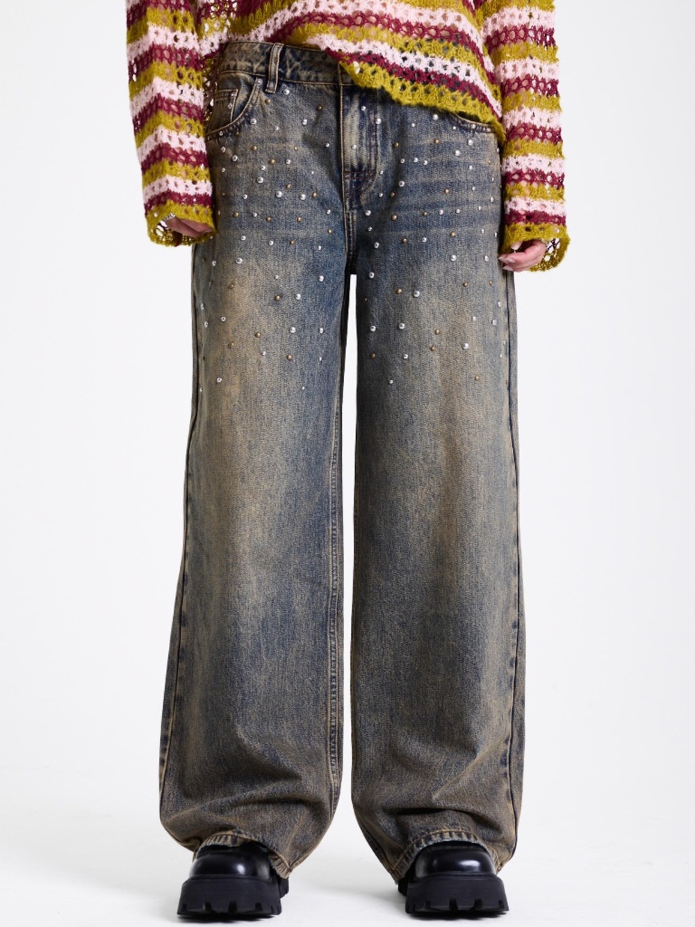 NWT The Ragged Priest Studded Baggy Jeans